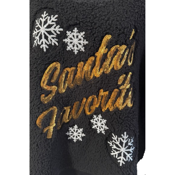 Christmas Santa's Favorite Black Sherpa Snowflake Sequin Holiday Sweatshirt XXL - Picture 5 of 5